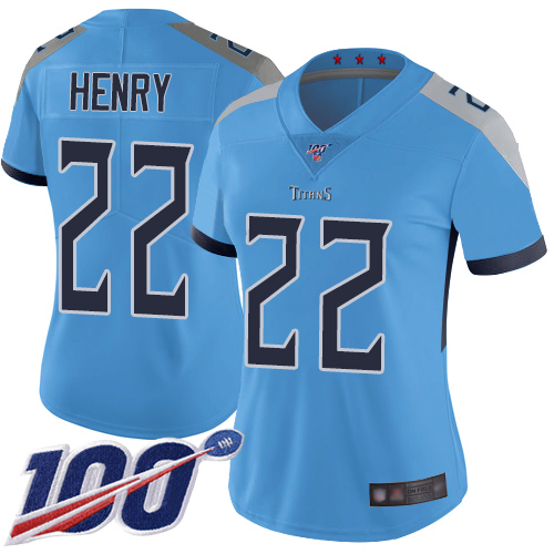 Titans #22 Derrick Henry Light Blue Alternate Women's Stitched 100th Season Vapor Limited Jersey