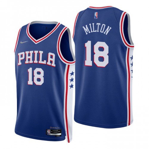 Philadelphia 76ers #18 Shake Milton Royal Mens 2021-22 75th Anniversary Diamond Swingman Jersey - Icon Edition Mens