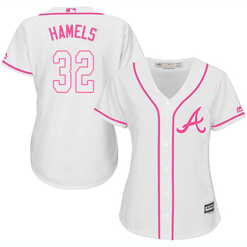 Atlanta Braves #32 Cole Hamels White/Pink Fashion Women's Stitched Jersey Womens