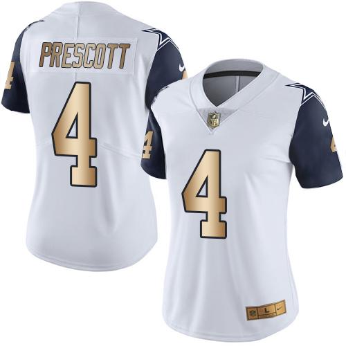 Cowboys #4 Dak Prescott White Women's Stitched Limited Gold Rush Jersey
