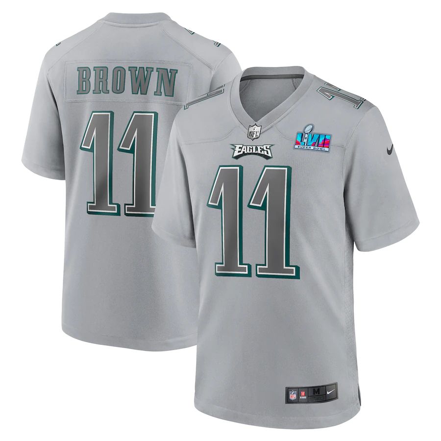 Philadelphia Eagles #11 A.J. Brown Men's Super Bowl LVII Patch Atmosphere Fashion Game Jersey - Gray