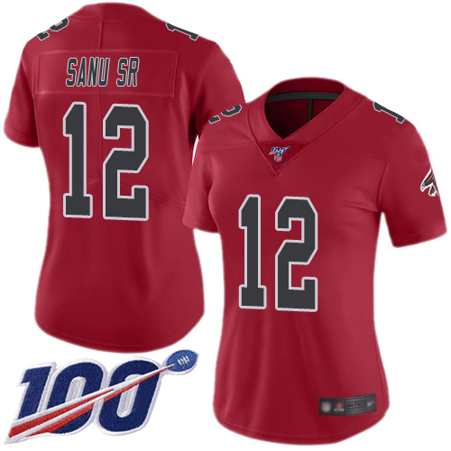 Atlanta Falcons #12 Mohamed Sanu Sr Red Women's Stitched Limited Rush 100th Season Jersey Womens