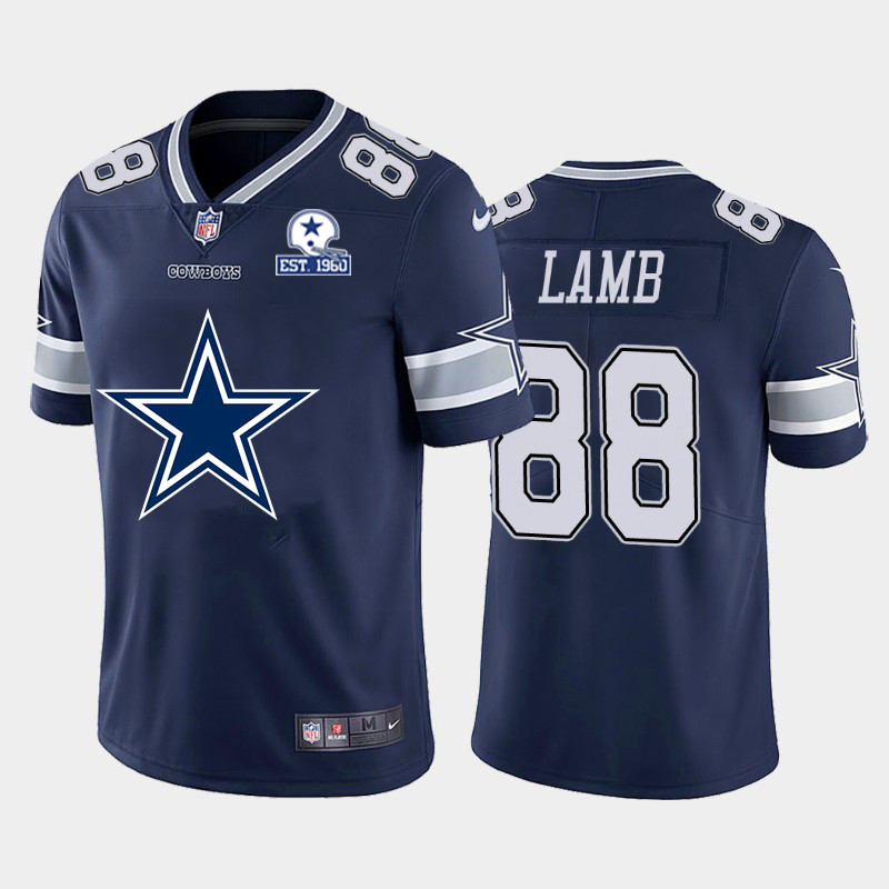 Dallas Cowboys #88 CeeDee Lamb Navy Blue Men's Big Team Logo With Established In 1960 Patch Vapor Limited Jersey