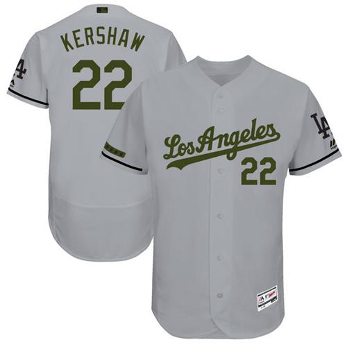Los Angeles Dodgers #22 Clayton Kershaw Grey Flexbase Authentic Collection Memorial Day Stitched Jersey Men's