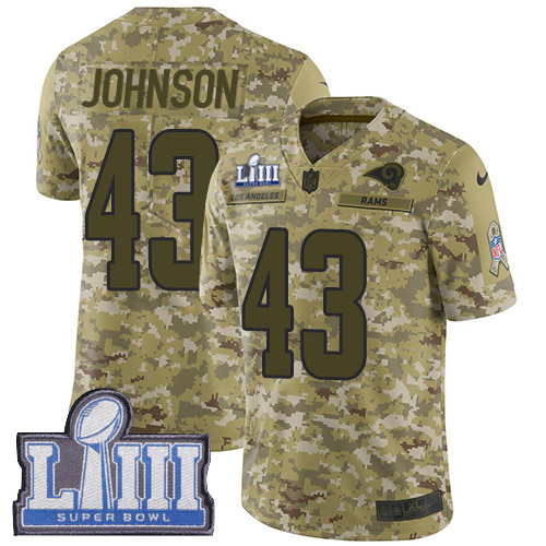 Los Angeles Rams #43 John Johnson Camo Super Bowl LIII Bound Men's Stitched Limited 2018 Salute To Service Jersey Men's