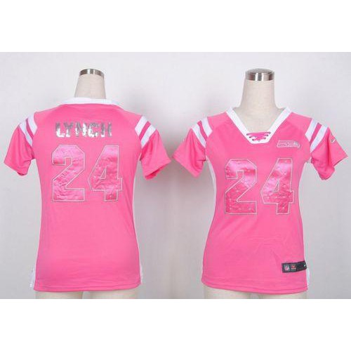 Seattle Seahawks #24 Marshawn Lynch Pink Women's Stitched Elite Draft Him Shimmer Jersey Womens