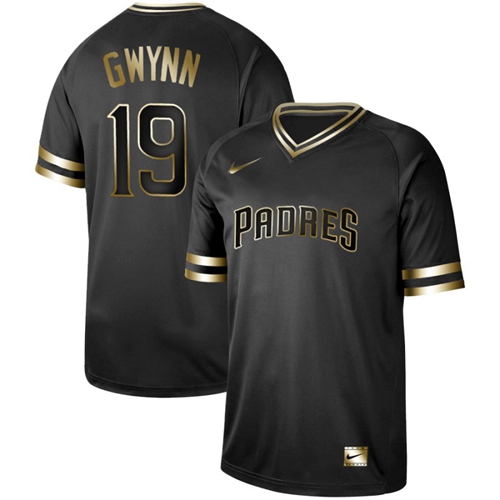 San Diego Padres #19 Tony Gwynn Black Gold Authentic Stitched Jersey Men's