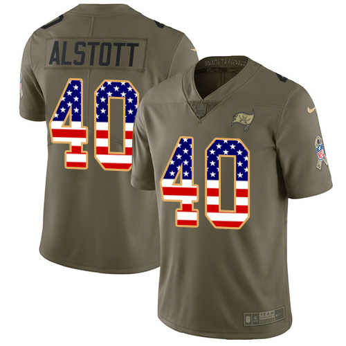 Buccaneers #40 Mike Alstott Olive/USA Flag Youth Stitched Limited 2017 Salute To Service Jersey