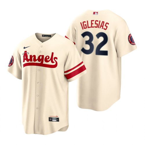 Los Angeles Los Angeles Angels #32 Raisel Iglesias Cream Men's 2022 City Connect Game Jersey Men's
