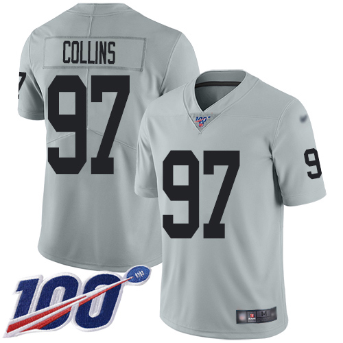 Las Vegas Raiders #97 Maliek Collins Silver Men's Stitched Limited Inverted Legend 100th Season Jersey Men's