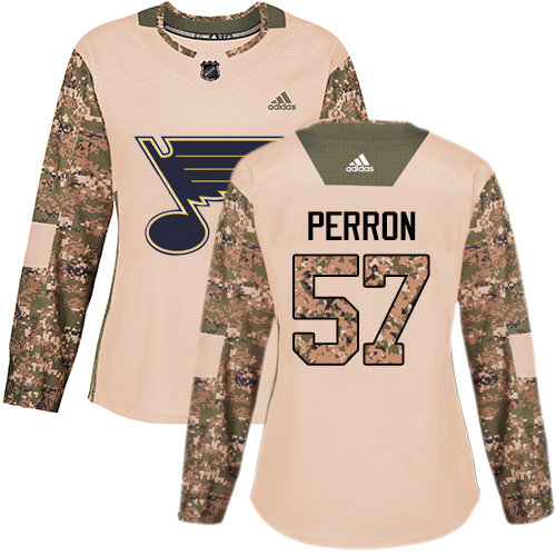 Adidas St. Louis Blues #57 David Perron Camo Authentic 2017 Veterans Day Women's Stitched Jersey Womens