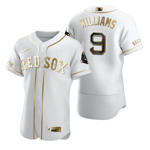 Boston Boston Red Sox #9 Ted Williams White Men's Authentic Golden Edition Jersey Men's
