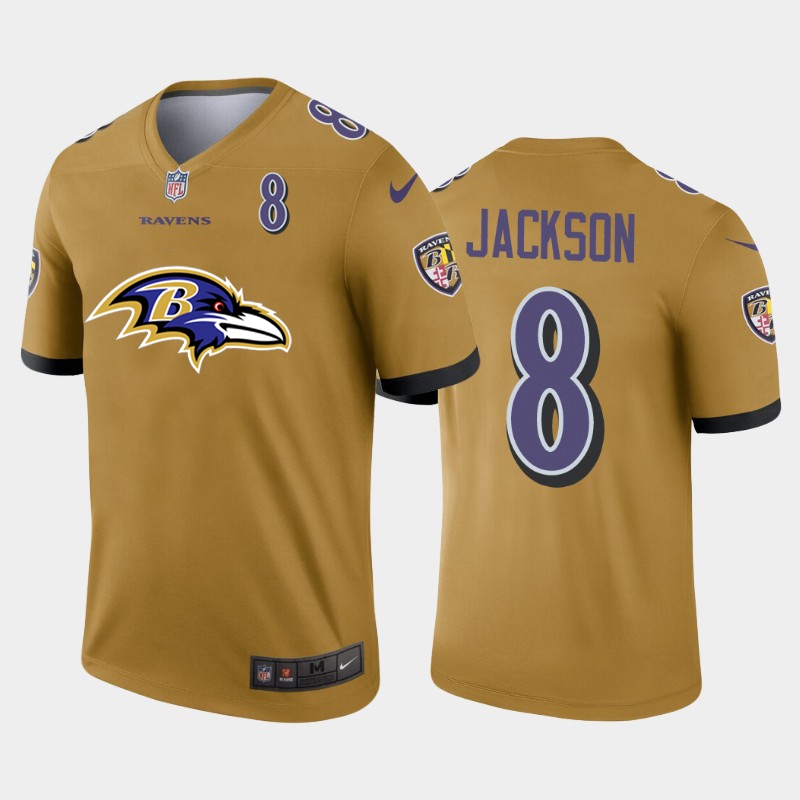Baltimore Ravens #8 Lamar Jackson Gold Men's Big Team Logo Player Vapor Limited Jersey