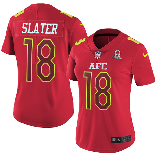 Patriots #18 Matt Slater Red Women's Stitched Limited AFC 2017 Pro Bowl Jersey