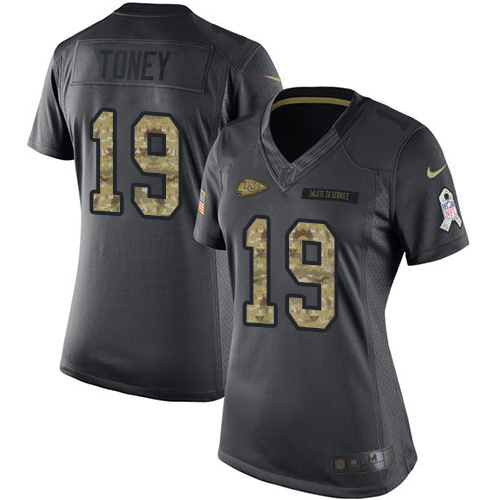 Chiefs #19 Kadarius Toney Black Women's Stitched Limited 2016 Salute To Service Jersey