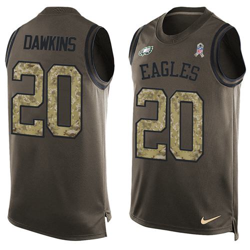 Eagles #20 Brian Dawkins Green Men's Stitched Limited Salute To Service Tank Top Jersey