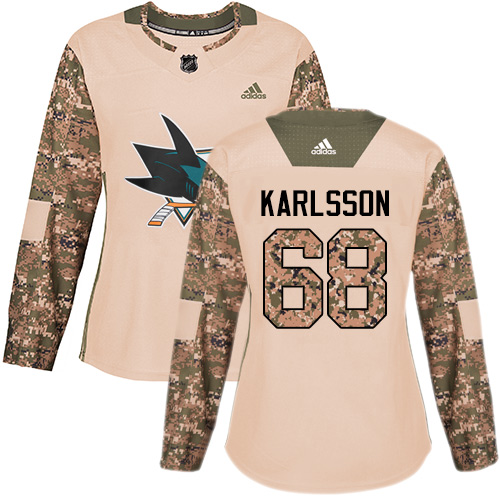 Adidas San Jose Sharks #68 Melker Karlsson Camo Authentic 2017 Veterans Day Women's Stitched Jersey Womens