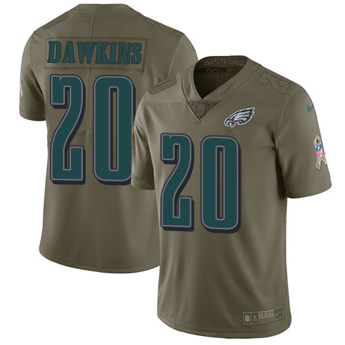 Eagles #20 Brian Dawkins Olive Youth Stitched Limited 2017 Salute To Service Jersey
