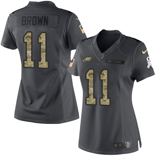 Eagles #11 A.J. Brown Black Women's Stitched Limited 2016 Salute To Service Jersey