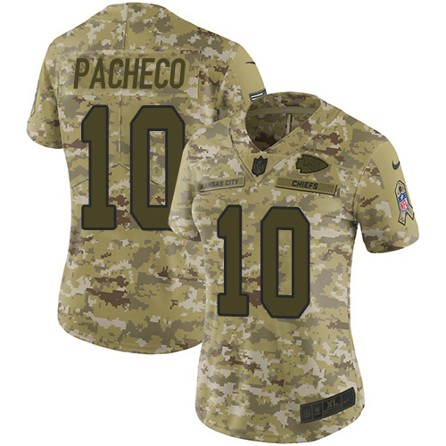 Chiefs #10 Isiah Pacheco Camo Women's Stitched Limited 2018 Salute To Service Jersey