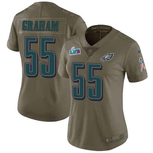 Eagles #55 Brandon Graham Olive Super Bowl LVII Patch Women's Stitched Limited 2017 Salute To Service Jersey