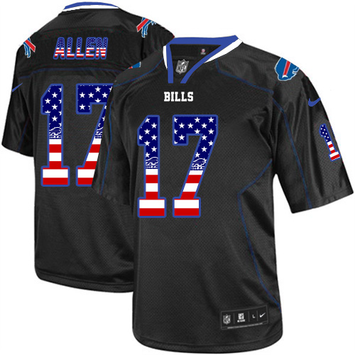 Bills #17 Josh Allen Black Men's Stitched Elite USA Flag Fashion Jersey