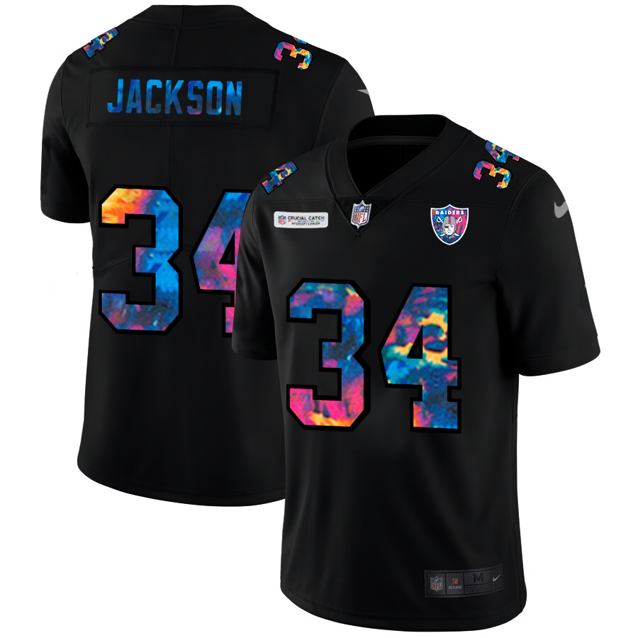 Las Vegas Raiders #34 Bo Jackson Men's Multi-Color Black 2020 Crucial Catch Vapor Untouchable Limited Jersey