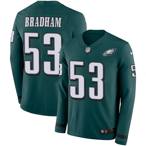 Philadelphia Eagles #53 Nigel Bradham Midnight Green Team Color Men's Stitched Limited Therma Long Sleeve Jersey Men's