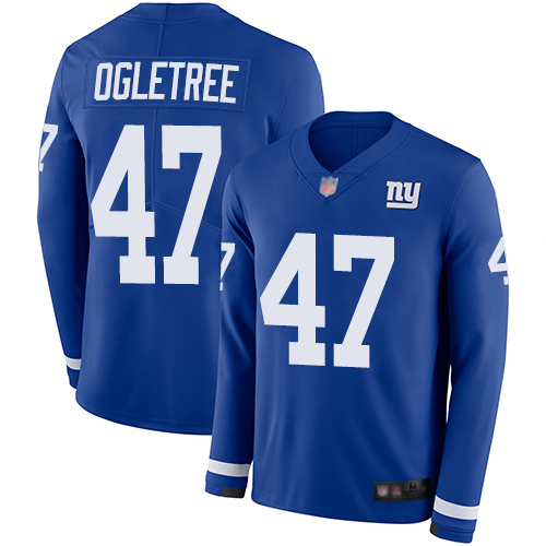 New York Giants #47 Alec Ogletree Royal Blue Team Color Men's Stitched Limited Therma Long Sleeve Jersey Men's