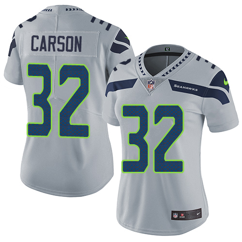 Seattle Seahawks #32 Chris Carson Grey Alternate Women's Stitched Vapor Untouchable Limited Jersey Womens