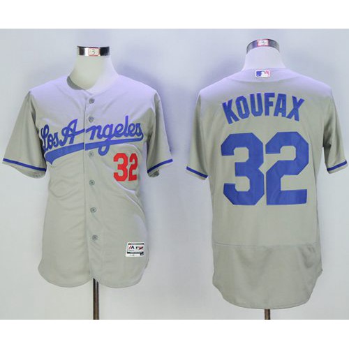 Los Angeles Dodgers #32 Sandy Koufax Grey Flexbase Authentic Collection Road Stitched Jersey Men's