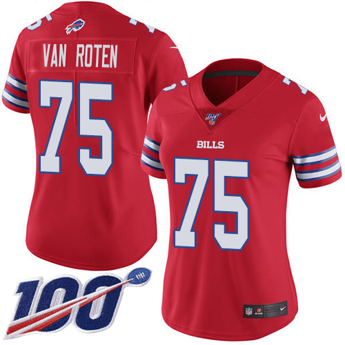 Bills #75 Greg Van Roten Red Women's Stitched Limited Rush 100th Season Jersey