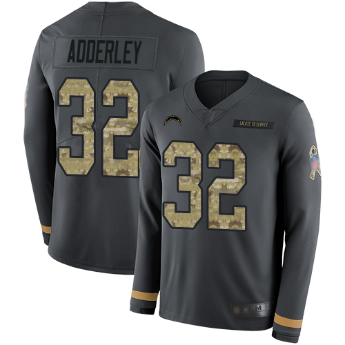 Los Angeles Chargers #32 Nasir Adderley Anthracite Salute to Service Youth Stitched Limited Therma Long Sleeve Jersey Youth