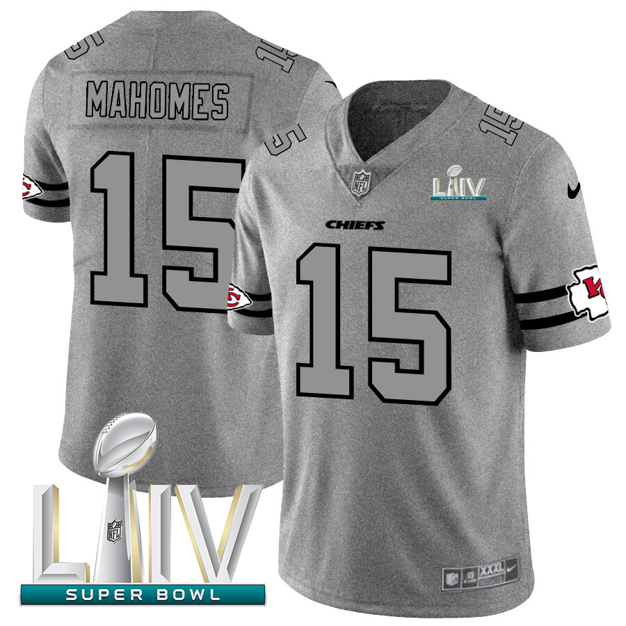 Kansas City Chiefs #15 Patrick Mahomes Men's Gray Super Bowl LIV 2020 Gridiron II Vapor Untouchable Limited Jersey