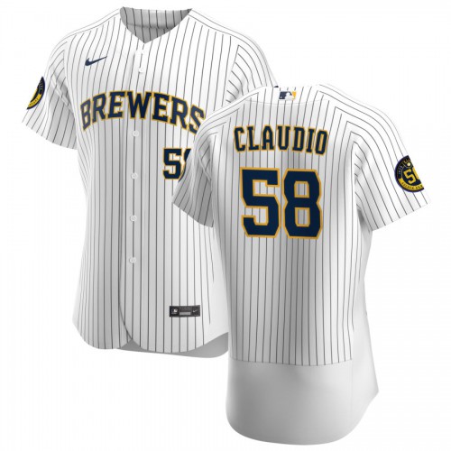 Milwaukee Milwaukee Brewers #58 Alex Claudio Men's White Home 2020 Authentic Player Jersey Men's
