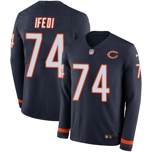 Chicago Bears #74 Germain Ifedi Navy Blue Team Color Youth Stitched Limited Therma Long Sleeve Jersey Youth