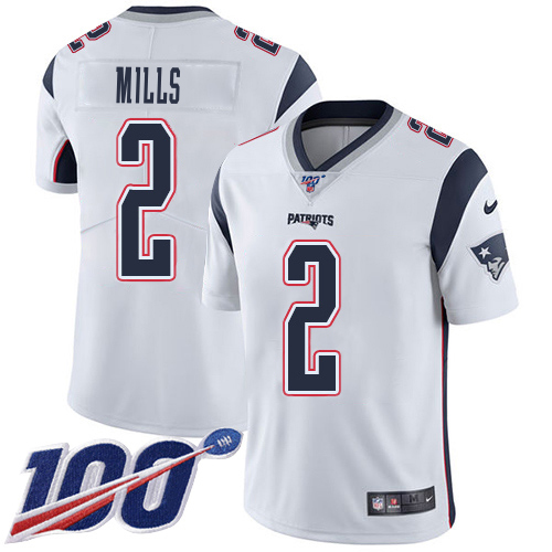 Patriots #2 Jalen Mills White Youth Stitched 100th Season Vapor Limited Jersey