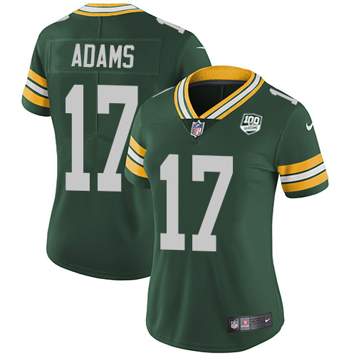 Packers #17 Davante Adams Green Team Color Women's 100th Season Stitched Vapor Untouchable Limited Jersey