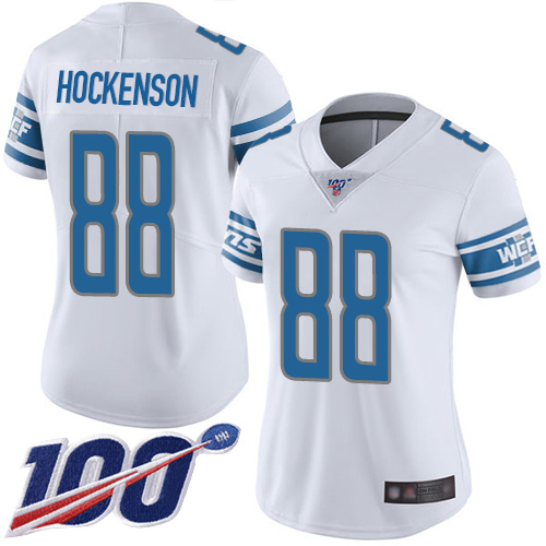 Detroit Lions #88 T.J. Hockenson White Women's Stitched 100th Season Vapor Limited Jersey Womens