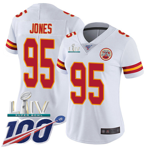 Chiefs #95 Chris Jones White Super Bowl LIV 2020 Women's Stitched 100th Season Vapor Untouchable Limited Jersey