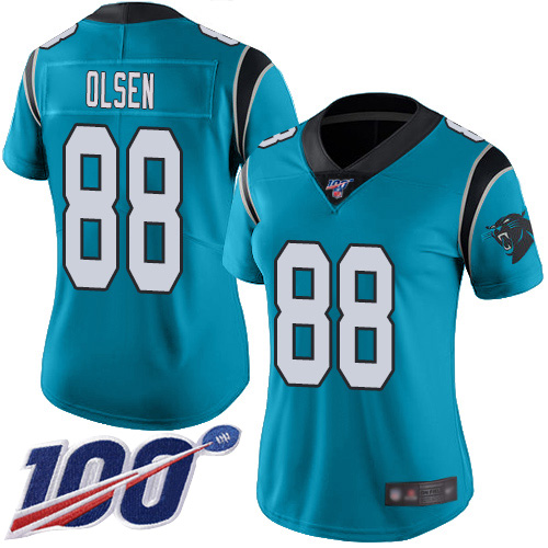Carolina Panthers #88 Greg Olsen Blue Women's Stitched Limited Rush 100th Season Jersey Womens
