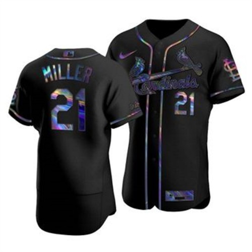 St. Louis St.Louis Cardinals #21 Andrew Miller Men's Iridescent Holographic Collection Jersey - Black Men's