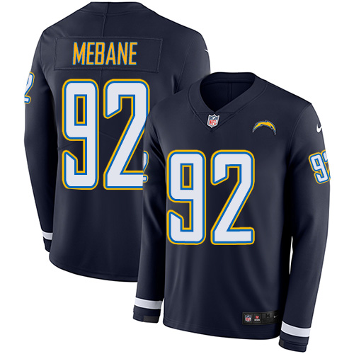 Los Angeles Chargers #92 Brandon Mebane Navy Blue Team Color Men's Stitched Limited Therma Long Sleeve Jersey Men's