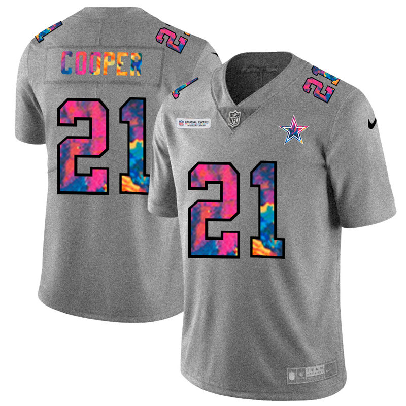 Dallas Cowboys #21 Ezekiel Elliott Men's Multi-Color 2020 Crucial Catch Jersey Greyheather
