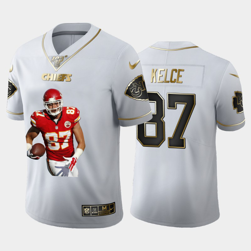 Kansas City Chiefs #87 Travis Kelce Team Hero 6 Vapor Limited 100 Jersey White Golden