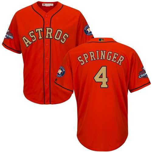 Houston Astros #4 George Springer Orange 2018 Gold Program Cool Base Stitched Youth Jersey Youth