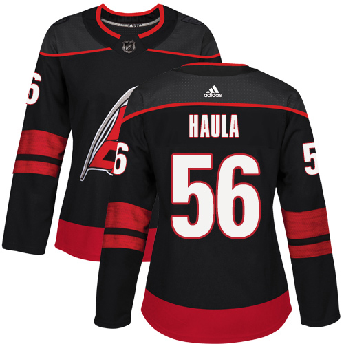 Adidas Carolina Hurricanes #56 Erik Haula Black Alternate Authentic Women's Stitched Jersey Womens