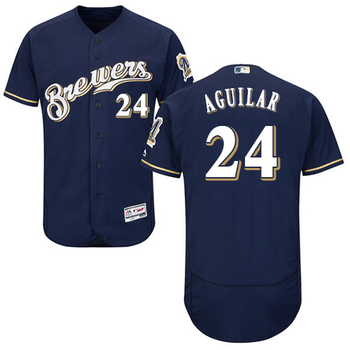 Milwaukee Brewers #24 Jesus Aguilar Navy Blue Flexbase Authentic Collection Stitched Jersey Men's