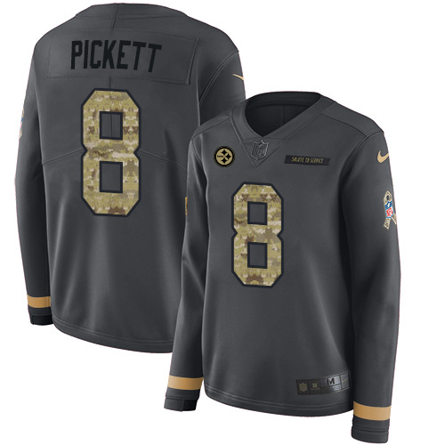 Steelers #8 Kenny Pickett Anthracite Salute To Service Women's Stitched Limited Therma Long Sleeve Jersey