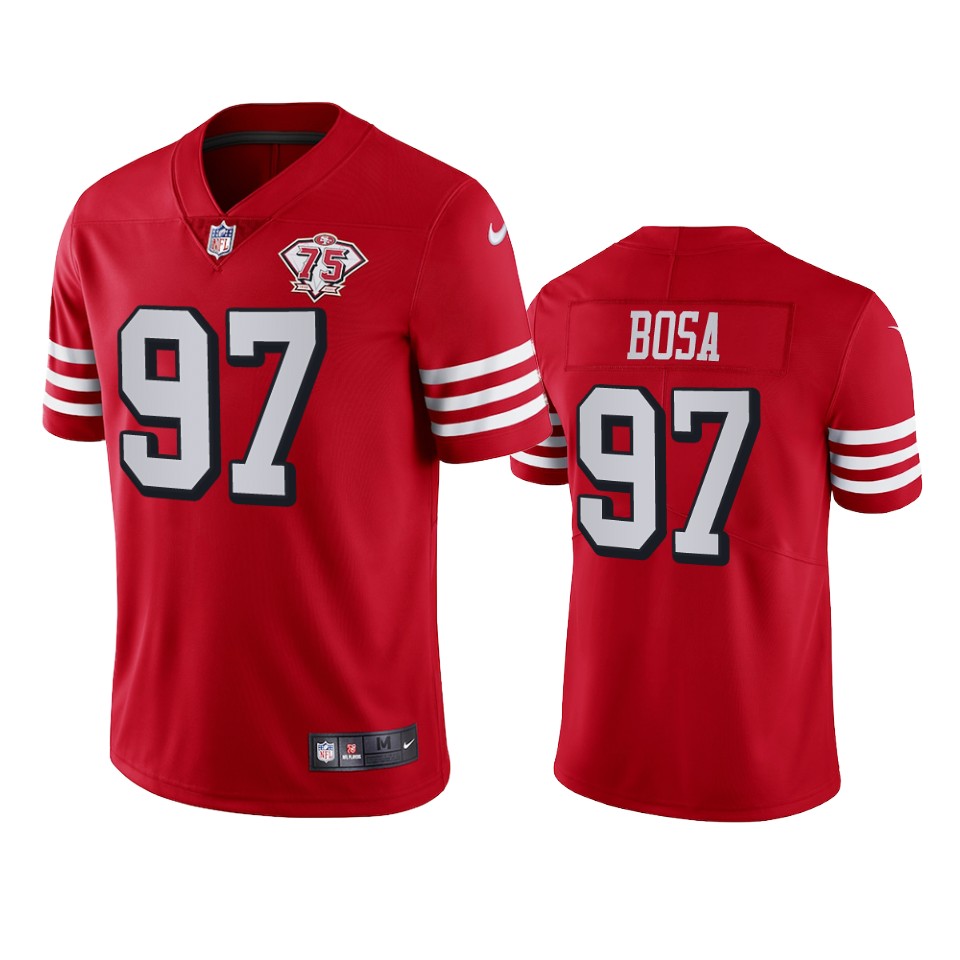 49ers #97 Nick Bosa Red Rush Men's 75th Anniversary Stitched Vapor Untouchable Limited Jersey